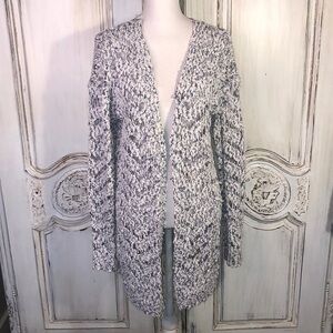 Cozy Casual Slouchy Oversized Long Sleeve Blue and White Knit Cardigan Sweater